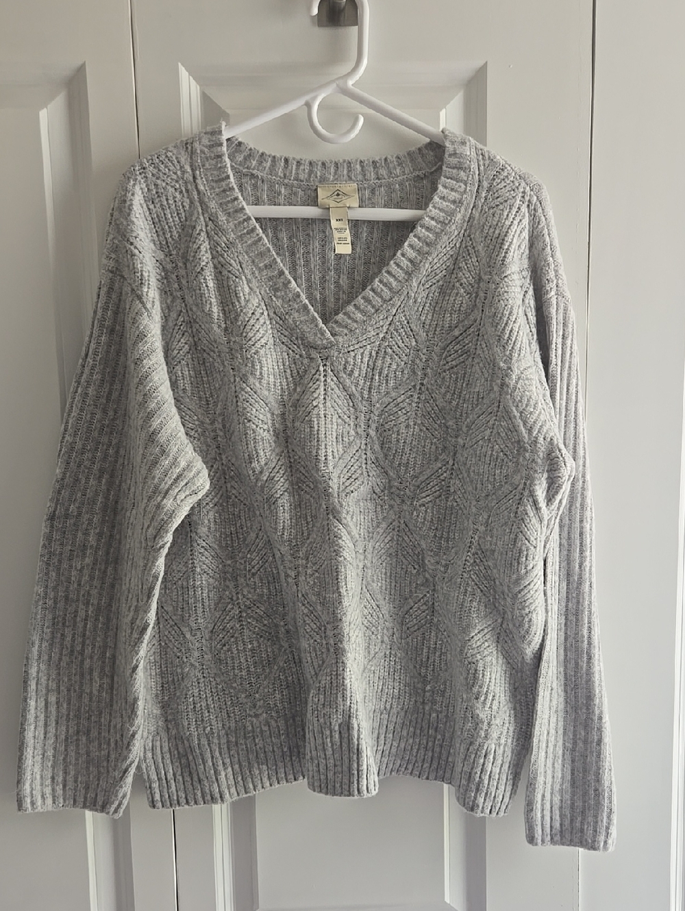 St. John's Bay Grey Diamond Cable Knit V-Neck Sweater XXL